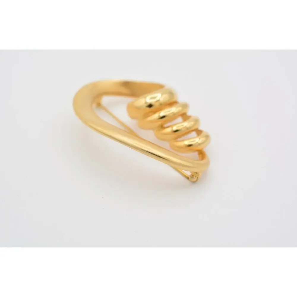 Vintage Abstract Twist Pin Brooch Brushed Gold Matte Shiny Chunky Heavy BinAT